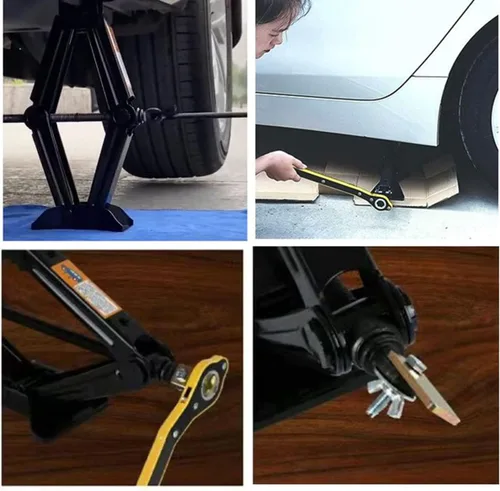 Vista 3 de Gato de tijera con mango de trinquete que ahorra esfuerzo, para/SUV/MPV herramienta de cambio de reparación de neumáticos (2T)