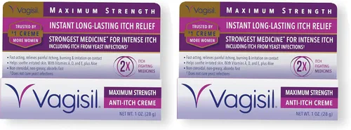 Vista 2 de Vagisil Crema femenina antipicazón de máxima potencia con benzocaína para mujeres, ayuda a aliviar la irritación de la infección por levaduras