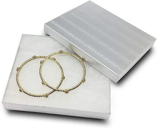 Vista 16 de TheDisplayGuys - Paquete de 100 cajas de cartón rellenas de algodón #33 para joyas, papel de aluminio plateado (3.5 x 3.5 x 1.0 pulgadas)
