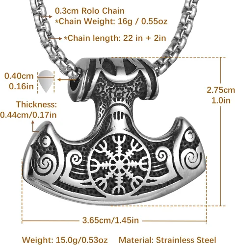 Vista 2 de AsAlways Collar vikingo de mitología nórdica Mjolnir Thors con colgante de talismán de acero inoxidable
