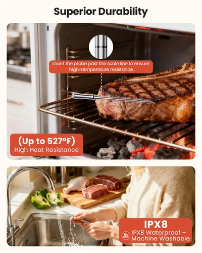 Vista 6 de UNERVER Termómetro inteligente inalámbrico Bluetooth para carne con WiFi, alta precisión ± 0.5 °F, base inteligente, 1 sonda con 6 sensores