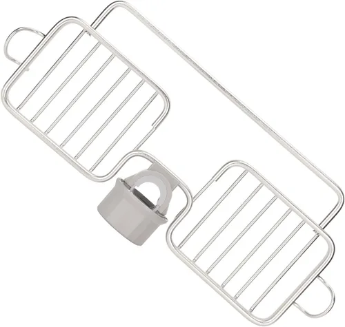 Vista 7 de Estante de almacenamiento para grifo, organizador de aluminio, plástico, dos contenedores con barra de toalla para esponja trapo, cocina, baño, plata