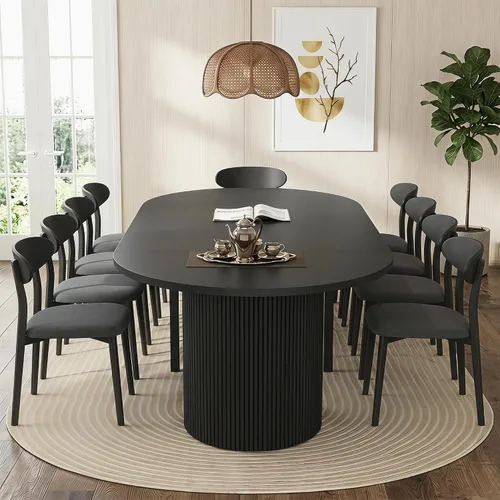 Vista 7 de weselon Mesa de comedor extensible de 42 a 105 pulgadas para 4 a 12, mesa de comedor ovalada expandible con base de pedestal estriada y pata