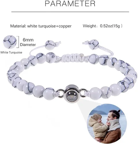 Vista 2 de Lam Hub Fong Pulseras personalizadas con imagen en el interior para hombres, regalos de Navidad, pulsera de cuentas con foto para hombres, regalos