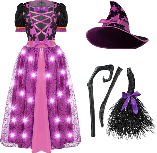 Vista 5 de Spooktacular Creations Disfraz de bruja iluminada para niñas pequeñas, disfraz de bruja de cuento de hadas para Halloween