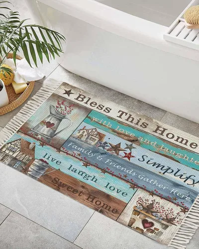 Vista 18 de Beige Gray Brown Entryway Rug 2X3 Ft Bathroom Mat, Washable Woven Abstract Ombre Art Throw Carpet with Tassel, Non-Shedding Vintage Minimalist