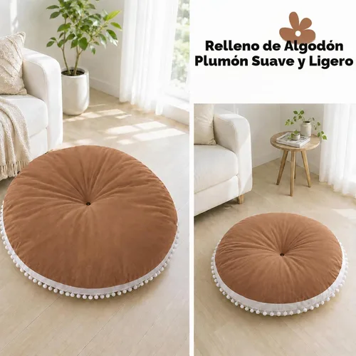 Vista 4 de Cojín redondo grande para suelo para niños, color marrón, almohada circular de 35 pulgadas para niños, rincón de lectura, sala de juegos, tipi a