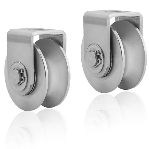 Vista 10 de Paquete de 2 ruedas de polea de acero inoxidable con ranura en U de 2", rueda de rodamiento de servicio pesado con riel para puerta corredera