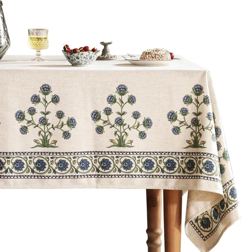 Vista 42 de [Usado] patdrea Mantel largo de lino de diseño verde para mesa rectangular, mantel vintage transpirable con patrón de frutas amarillas, funda