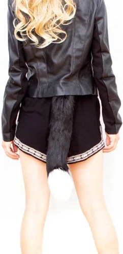 Vista 4 de Cola de zorro, cola de zorro de piel sintética, disfraz de Halloween Cosplay ajustable de cola de zorro peluda para adultos, niños, fiesta