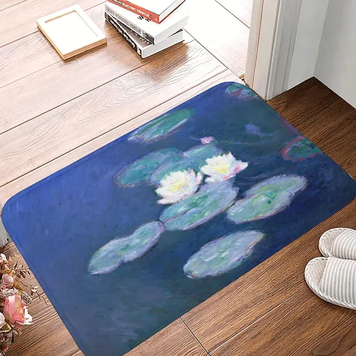 Vista 2 de INVIN ART Claude Monet Water Lilies Evening Non-Slip Door Mat Art Decor