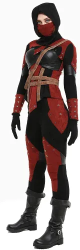 Vista 2 de miccostumes Disfraz de asesino oscuro para mujer, conjunto de cosplay con capucha