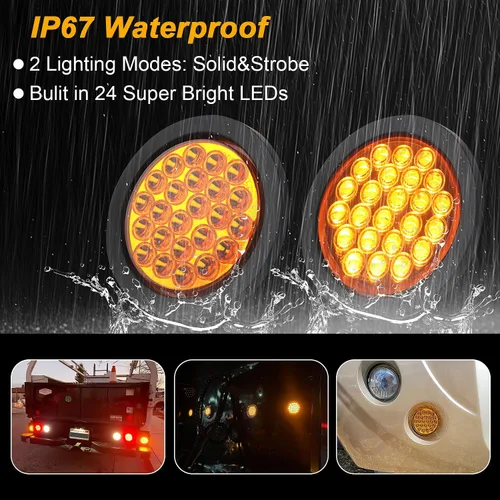Vista 7 de Partswcgg 4 piezas de luces estroboscópicas redondas ámbar de 10,16 cm, 24 luces LED para remolque con patrones de parpadeo sólidos para lámparas