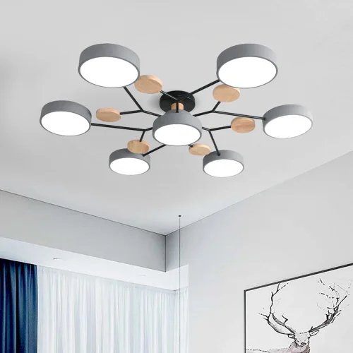 Vista 14 de Lámpara de techo LED moderna, lámpara LED regulable de 55 W, lámpara de techo moderna de montaje empotrado, lámpara de techo de madera para sala