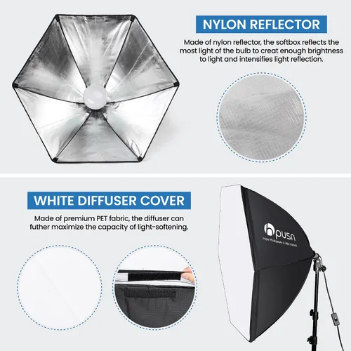 Vista 2 de Softbox Kit de iluminación para fotografía, kit de iluminación Softbox de 30 x 30 pulgadas, 2 bombillas LED E27 Socket 5400K, luz de estudio