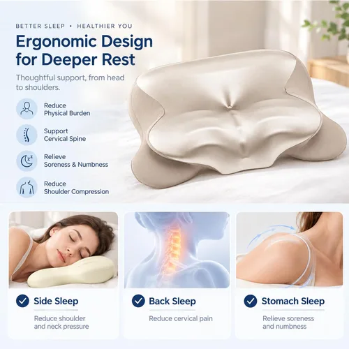 Vista 4 de PUNOMO Almohada cervical para el cuello, almohada ergonómica de espuma