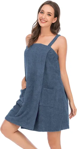 Vista 59 de Veseacky Toalla de baño para mujer con bolsillo, bata de spa ajustable y diadema facial