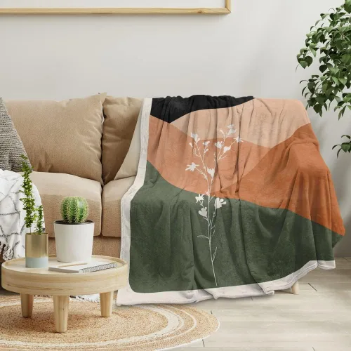 Vista 14 de Manta moderna abstracta de color negro y beige, manta bohemia de franela de doble cara, adecuada para adultos y niños en el sofá, automóvil, siesta