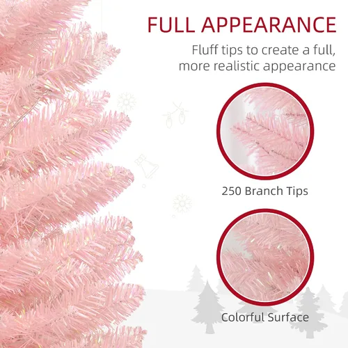 Vista 4 de HOMCOM Árbol de Navidad artificial preiluminado de 1.5 m en forma de lápiz, decoración festiva con 250 ramas superficiales coloridas, 150 luces LED