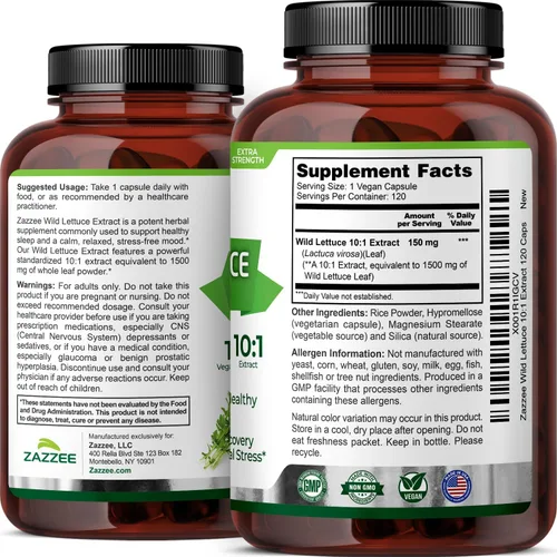 Vista 7 de Zazzee Extracto de lechuga silvestre extra fuerte 4:1, 500 mg de fuerza, 120 cápsulas veganas, potente variedad Lactuca Virosa, extracto 4X