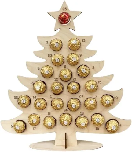 Vista 3 de Calendario de Adviento 2022, calendario de cuenta regresiva de Navidad, marco de chocolate de madera, calendario de Adviento de decoración