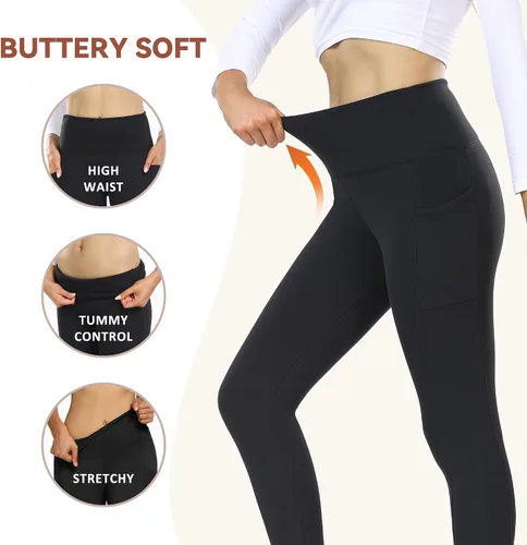 Vista 4 de GAYHAY Leggings con forro polar para mujer, de cintura alta, gruesos, cálidos, suaves, con control de abdomen, térmicos, casuales, color negro