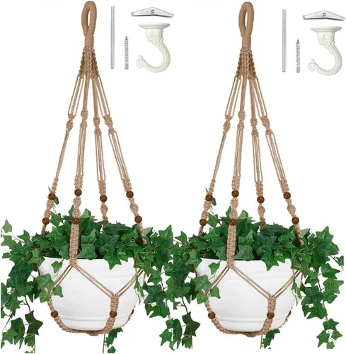 Vista 9 de Colgador de Macramé de 43 Pulgadas Grande para Maceta de 12 Pulgadas + Gancho Colgante (Extra Largo y Grande) Maceta Colgante Grande para Plantas