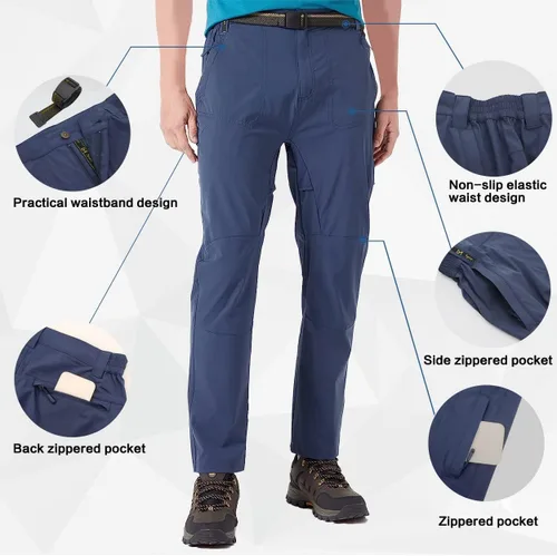 Vista 3 de FEIXIANG Pantalones de senderismo para hombre, ligeros, tácticos, de secado rápido, impermeables, con 4 bolsillos con cremallera
