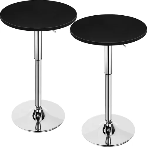 Vista 11 de Yaheetech Mesa de bar redonda, altura ajustable y mesas giratorias de 360°, mesa de cóctel con parte superior de MDF, base de patas plateada