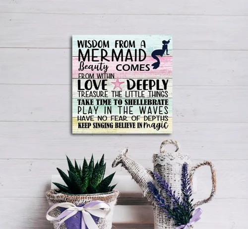 Vista 5 de Letrero de madera de sirena, sabiduría de una sirena..., placa de madera, letrero de playa de sirena, placa de madera primitiva, decoración