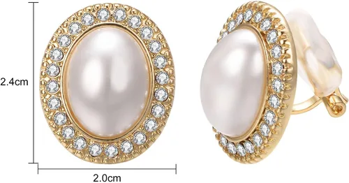 Vista 41 de Yoursfs Aretes de clip de perlas blancas grandes para mujer, chapados en oro de 18 quilates, hipoalergénicos, sin perforaciones, joyería brillante