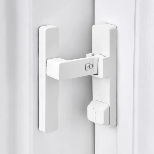 Vista 11 de INIRET Cerradura de puerta de granero negro mate de 180 grados, herrajes para puerta abatible, cerradura de puerta de aleación de zinc, protege