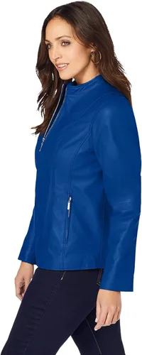 Vista 4 de Jessica London Chaqueta de cuero con cremallera frontal para mujer