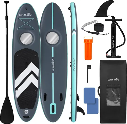 Vista 12 de SereneLife Tabla de remo inflable de 10 pies 6 pulgadas con accesorios de SUP de alta calidad, diseño estable de 32 pulgadas de ancho
