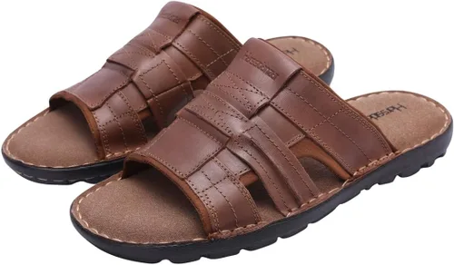 Vista 7 de Harssidanzar Sandalias de cuero para hombre, espuma viscoelástica, ligeras, de verano, sandalias para hombre, sandalias de playa para exteriores