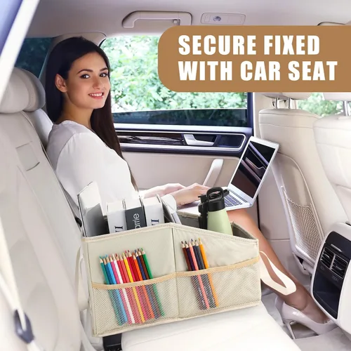 Vista 7 de Honeydak Organizador de asiento de pasajero, almacenamiento plegable para consola, asiento delantero/trasero con múltiples bolsillos, organizador