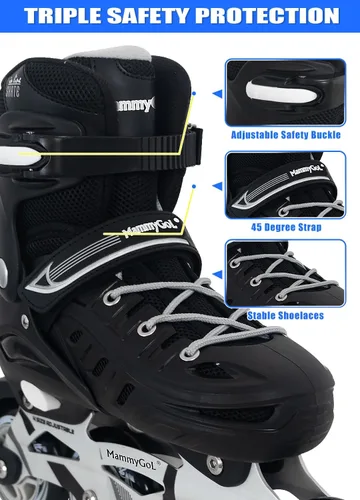 Vista 4 de MammyGol - Patines en línea ajustables para adultos, patines seguros y duraderos con ruedas gigantes, patines profesionales de alto rendimiento