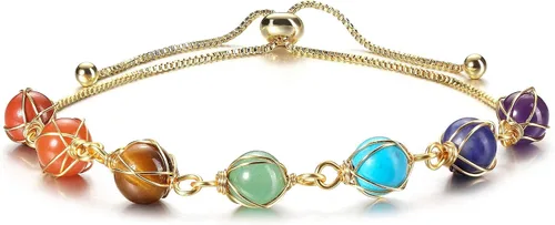 Vista 6 de Jovivi Paquete 2 artículos Collar de cuarzo transparente natural envuelto en alambre de árbol de la vida con piedras preciosas de chakras