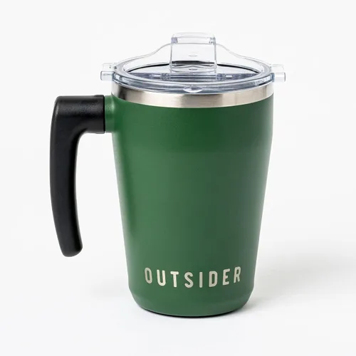 Vista 17 de OUTSIDER The AM - Taza de café aislada al vacío de acero inoxidable de 17 onzas con mango giratorio de 180° y tapa a prueba de derrames con Negro