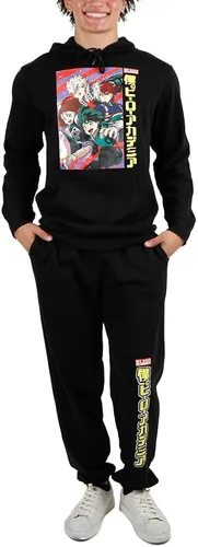 Vista 3 de Bioworld Combo de pantalones deportivos y sudadera con capucha negros My Hero, Negro