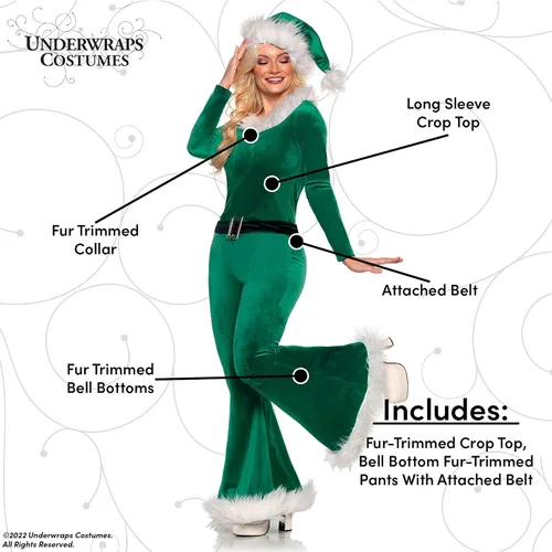 Vista 3 de UNDERWRAPS Disfraces de Navidad para parejas de Halloween, Papá Noel, elfo para adultos
