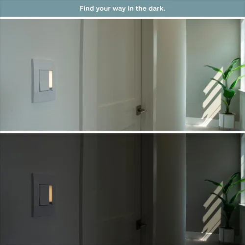 Vista 6 de Interruptor de luz nocturna simple de Deako, luz LED blanca cálida, sensor de encendido/apagado automático, un solo polo, requiere cable neutro