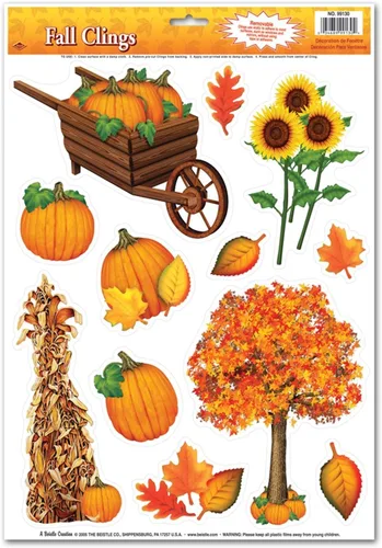 Vista 2 de Paquete de adhesivos de otoño, decoración de accesorios para fiestas de ventanas y espejos
