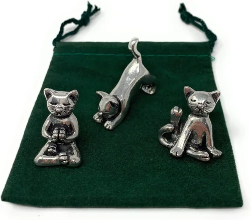 Vista 2 de Basic Spirit Juego de figuras de gato de yoga (Pewter)-Mini 3 piezas
