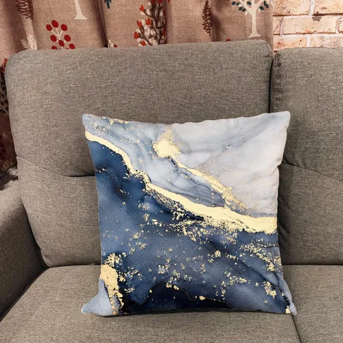 Vista 3 de OUZ Fundas de almohada de terciopelo suave con textura de mármol gris, azul marino y dorado, funda de almohada decorativa moderna de arte abstracto