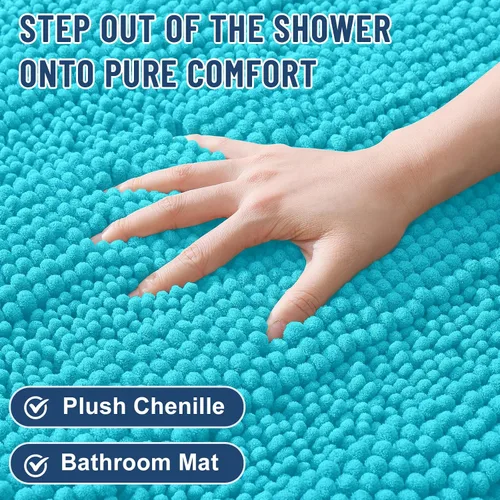 Vista 2 de Grandaily Alfombras de baño de felpilla a rayas de 24 x 16 pulgadas, extra gruesas y suaves, absorbentes, parte trasera de goma, alfombra de ducha