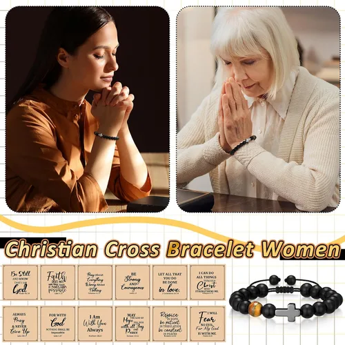 Vista 7 de Cunno Juego de 12 Pulseras de Cruz Cristiana al Por Mayor, Pulseras de Cuentas de Cruz Religiosa para Mujeres y Hombres, 12 Cosas de Cuentas