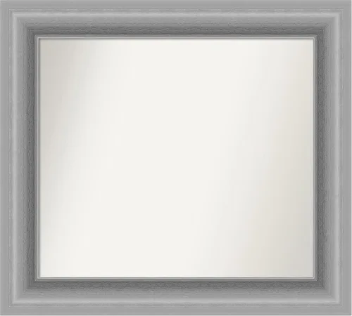 Vista 172 de Amanti Art Espejo de baño plateado para sobre fregadero, 26 x 26 pulgadas, espejo cuadrado de níquel pulido, marco de madera tradicional mediano, se
