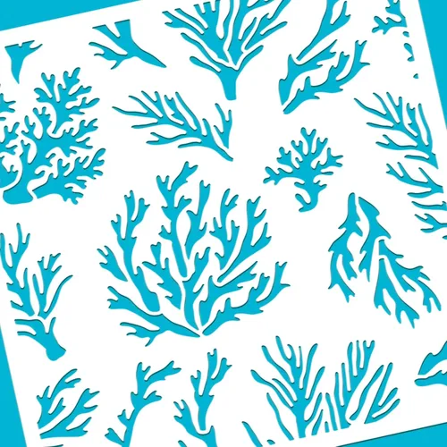 Vista 3 de BENECREAT Plantilla de coral, plantillas de plástico reutilizables de 12 x 12 pulgadas, patrón de plantas marinas, plantilla de pintura para diario
