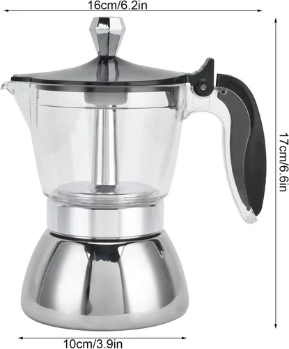 Vista 8 de Cafetera para estufa, olla de acero inoxidable, 4 tazas de acero inoxidable, cafetera de moka para cocina, suministros de cocina